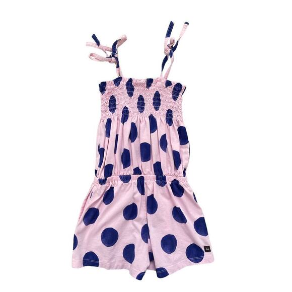 Tea Collection Pink Polka Dot Smocked Romper 6 - Picture 6 of 8